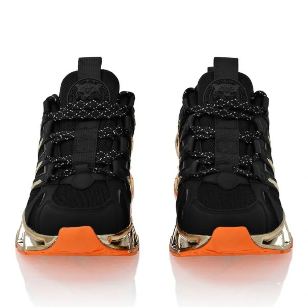 Philipp Plein Sport Black Gold Futuristic Runners with Orange Sole